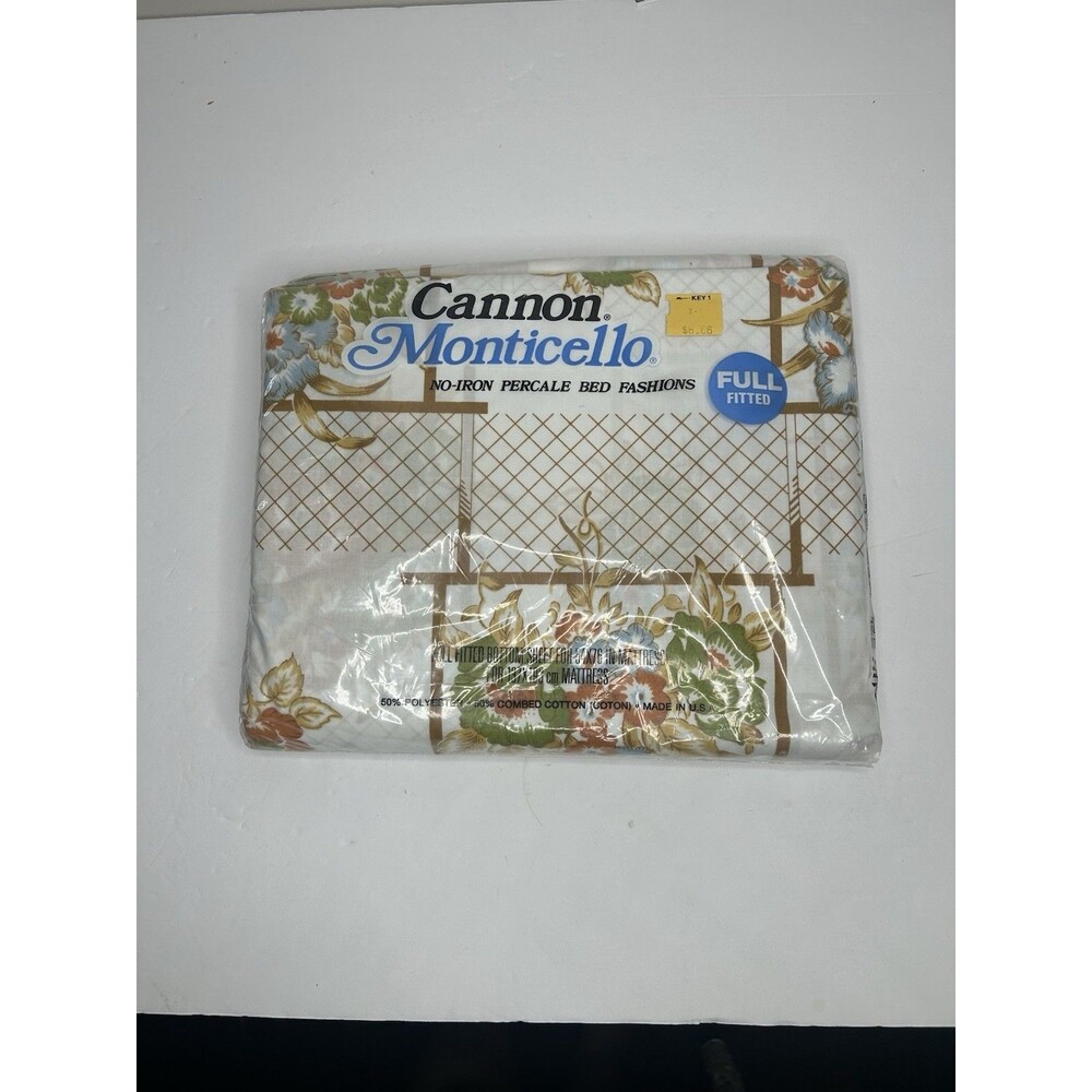 Vintage Cannon Monticello Window Garden No-Iron Percale Fitted Sheet Full Fitted